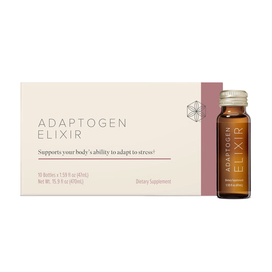 Front view of Isagenix Adaptogen Elixir bottle, 1.59 oz, 10-count