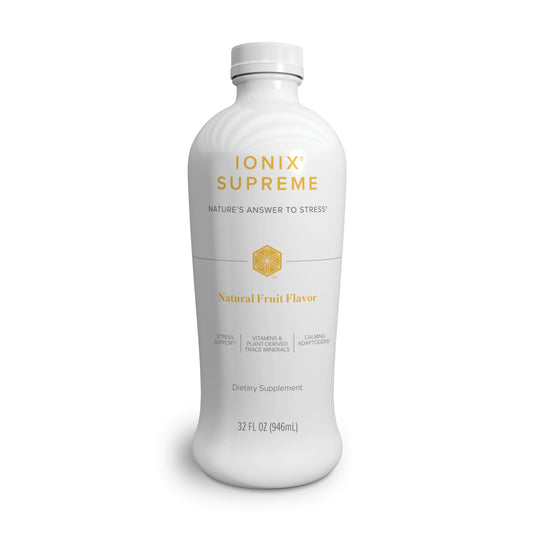 Isagenix Ionix Supreme 32oz bottle with natural fruit flavor front view