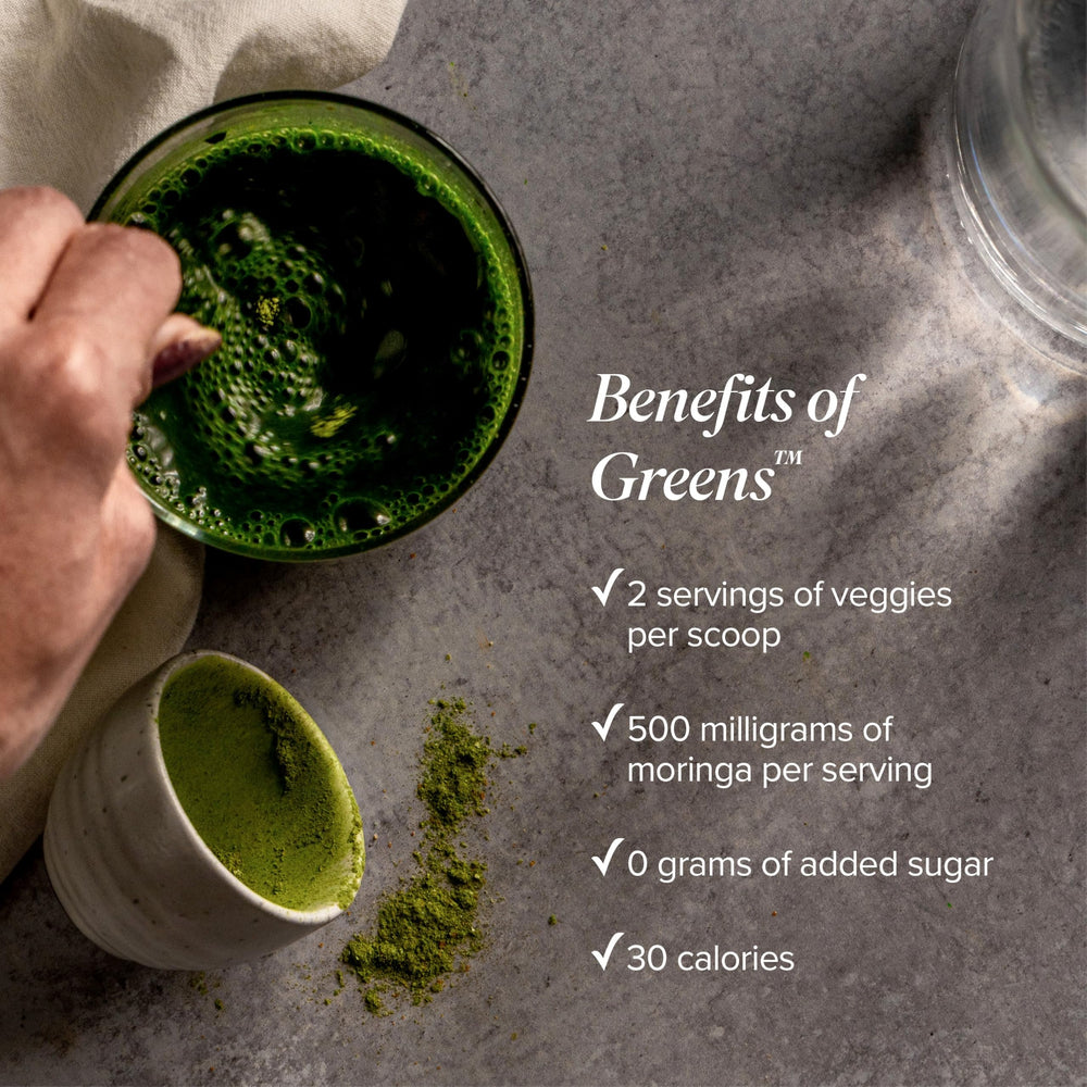 Nutrition facts panel for Isagenix Moringa Greens