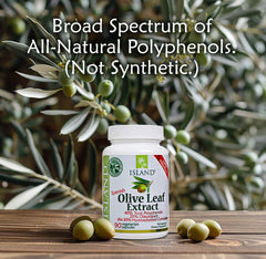 Island Nutrition hydroxytyrosol complex graphic shows high hydroxytyrosol content for antioxidant-friendly routines.