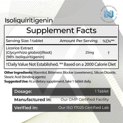 Front packaging of Isoliquiritigenin tablets showing 25mg strength