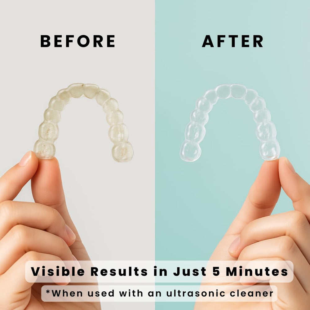 Cleans dental appliances and CPAP masks and tubing