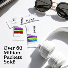 Isotonix Daily Essentials powder packets dissolving in water quickly.
