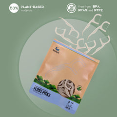 Mint-flavored floss picks removing debris between teeth