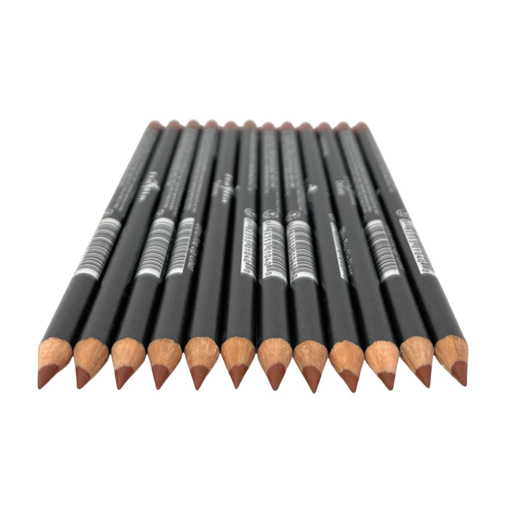 Italia-Deluxe Ultra Fine Lip Liner 1040 Brown pencil on vanity highlights long-wear potential.