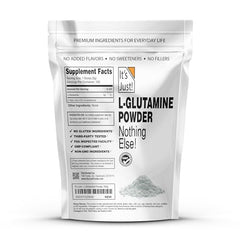 Label and ingredients for It's Just! L-Glutamine Powder