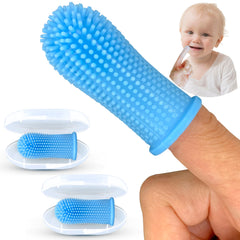Itsy Bitsy blue 360-degree silicone finger toothbrush - front view