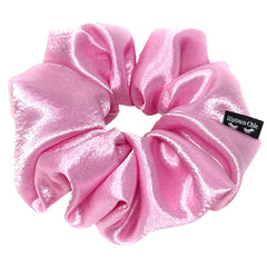 Iuptown Chic frizz-prevention satin scrunchie pink supports comfortable, gentle hold while sleeping