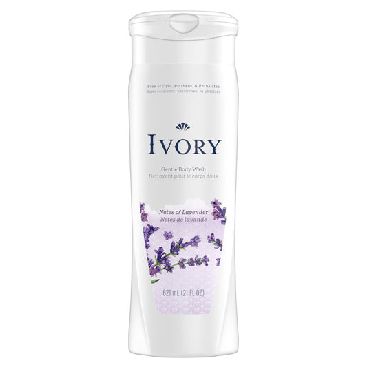 Ivory Lavender Body Wash bottle front offers gentle cleansing for daily routines