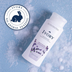 Ivory Lavender Body Wash label close-up emphasizes simple, mild cleansing formula