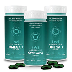 Iwi Omega-3 90 softgels bottle with vegan algae omega-3