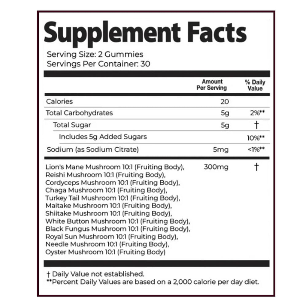Close-up of ixarco Mushroom Gummies showing the 12-mushroom blend