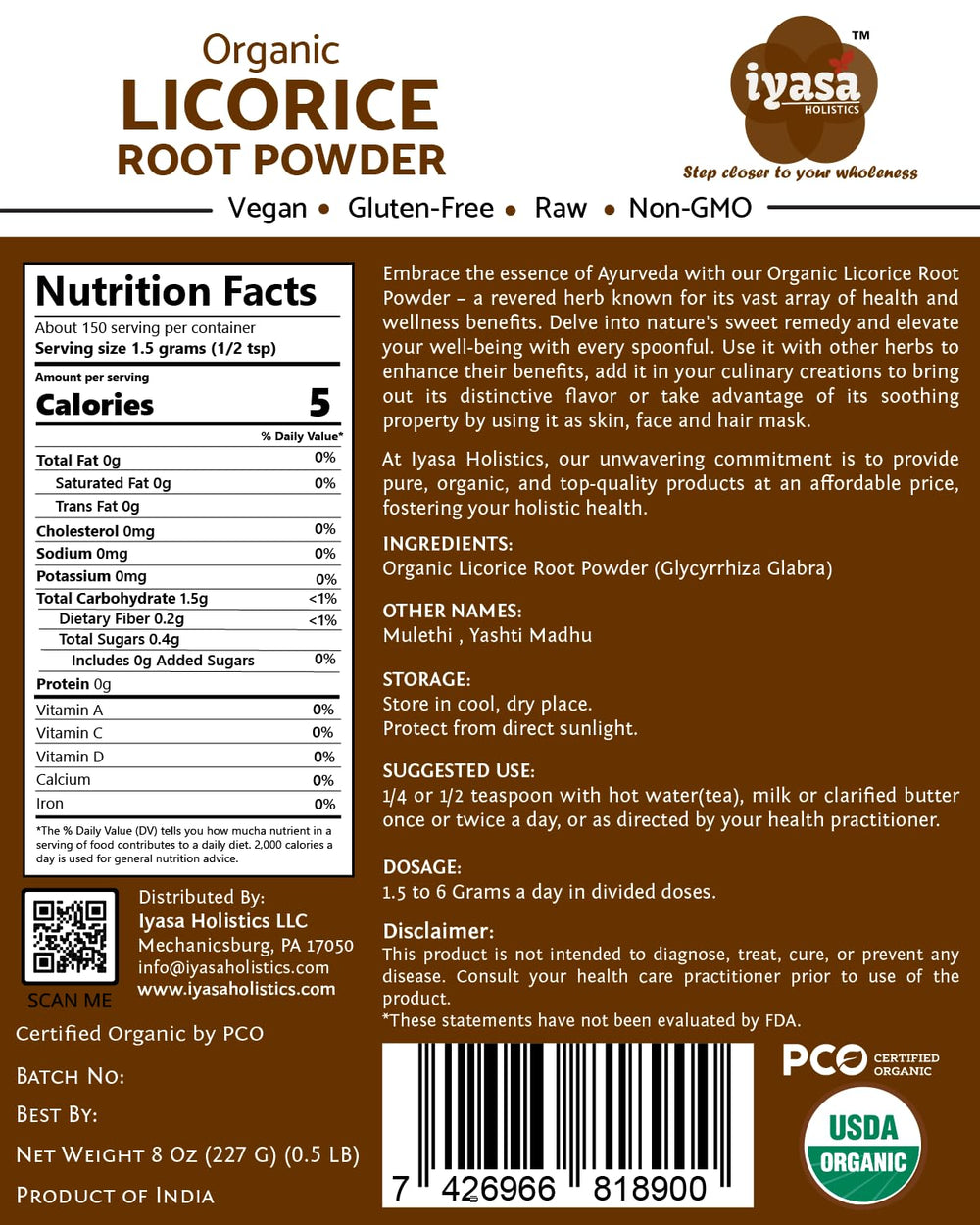 Organic licorice root powder jar close-up