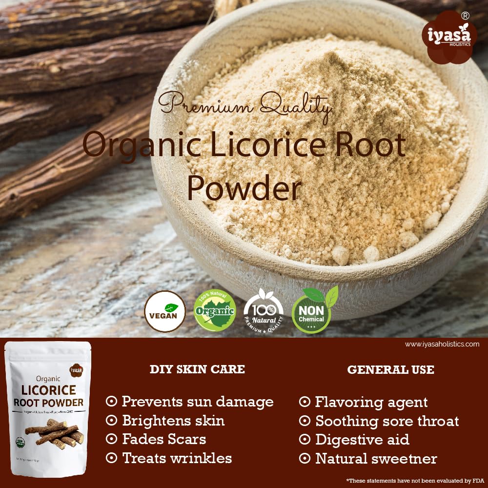 Glycyrrhiza glabra licorice root powder in a scoop