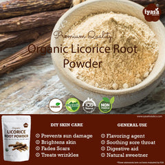 Glycyrrhiza glabra licorice root powder in a scoop