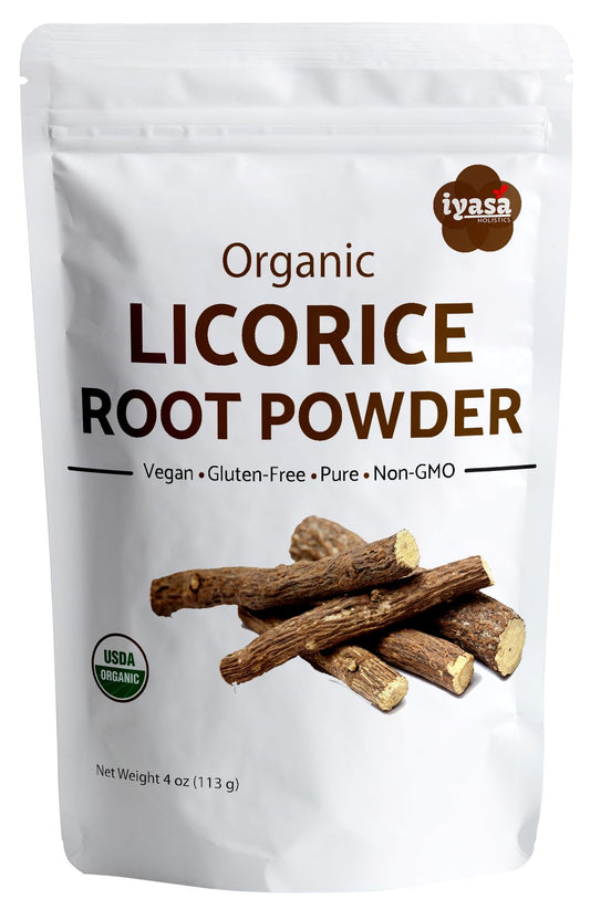 Front view of Iyasa Holistics Organic Licorice Root Powder container