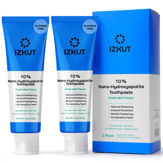 IZKUT fluoride free nano hydroxyapatite toothpaste 2 pack packaging