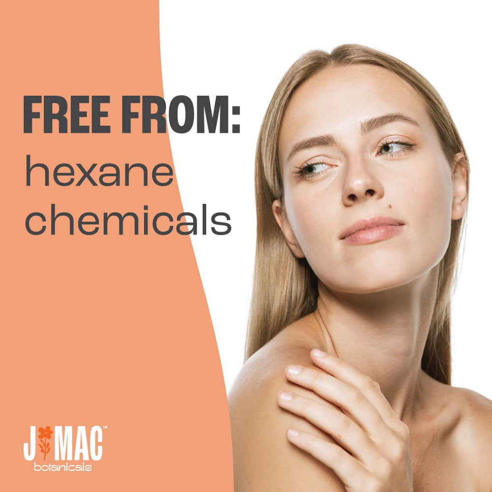 Hexane-free, cold-pressed castor oil bottle on shelf
