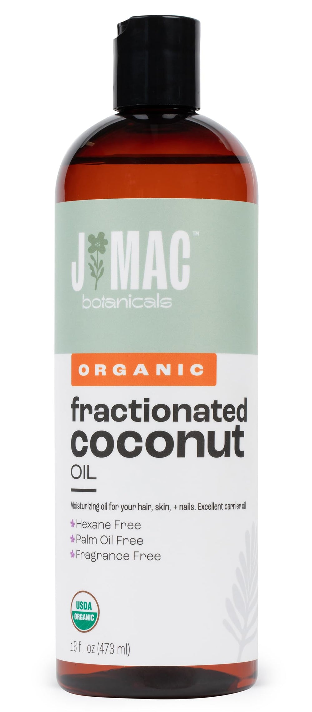 Bottle of J Mac Botanicals Organic Fractionated Coconut Oil 16 oz