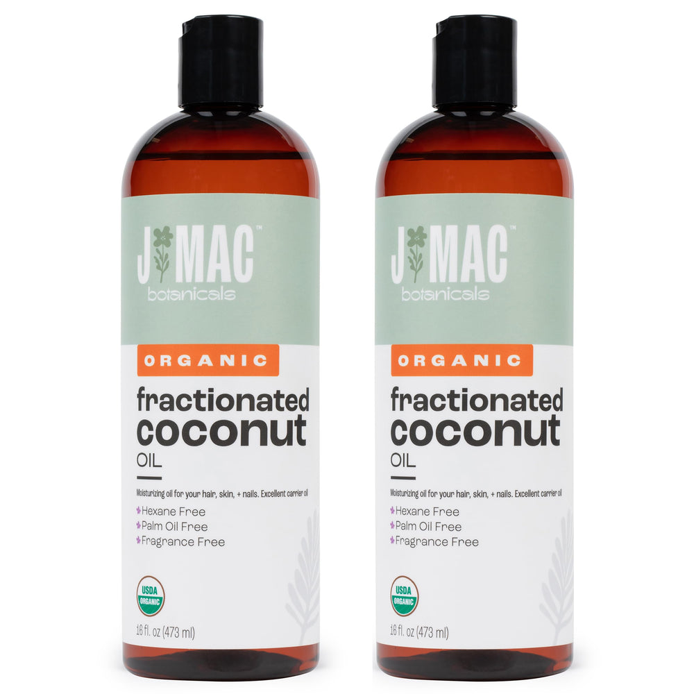 Front view of J Mac Botanicals Organic Fractionated Coconut Oil 32 oz 2x16 oz pack