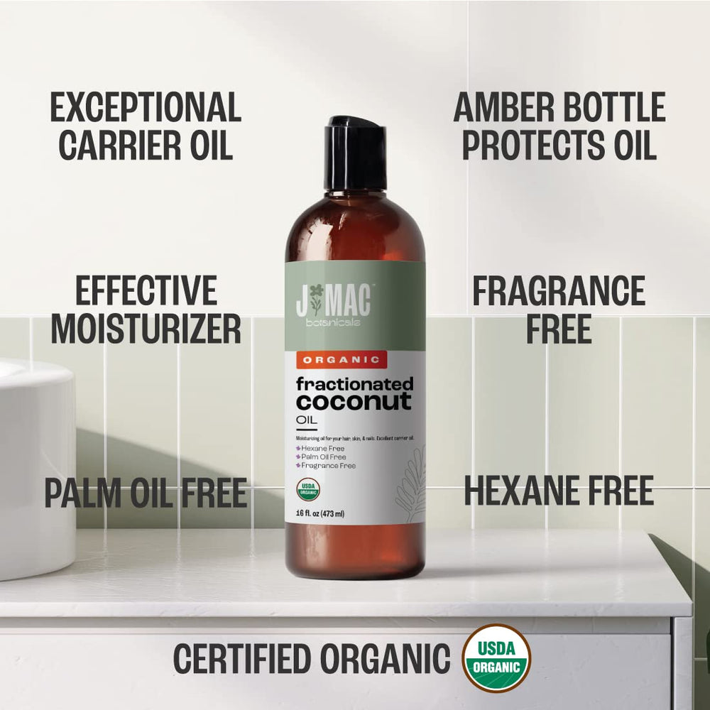 Close-up of label showing Organic Fractionated Coconut Oil
