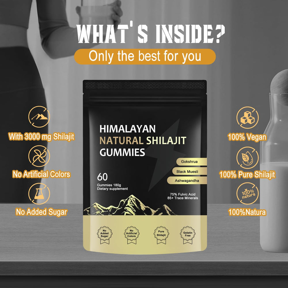 Ingredients highlight showing Shilajit and herbs
