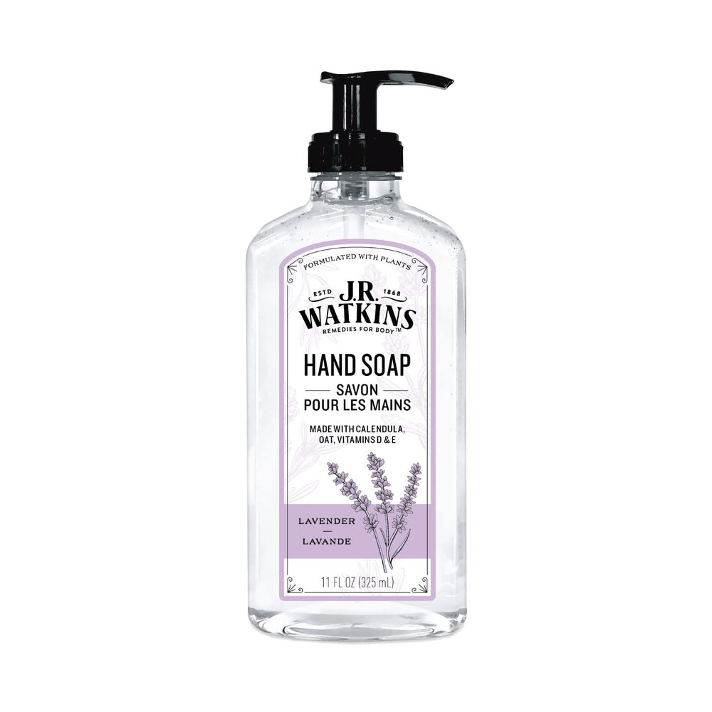 J.R. Watkins Lavender hand soap bottle with a stylish design and calming aroma