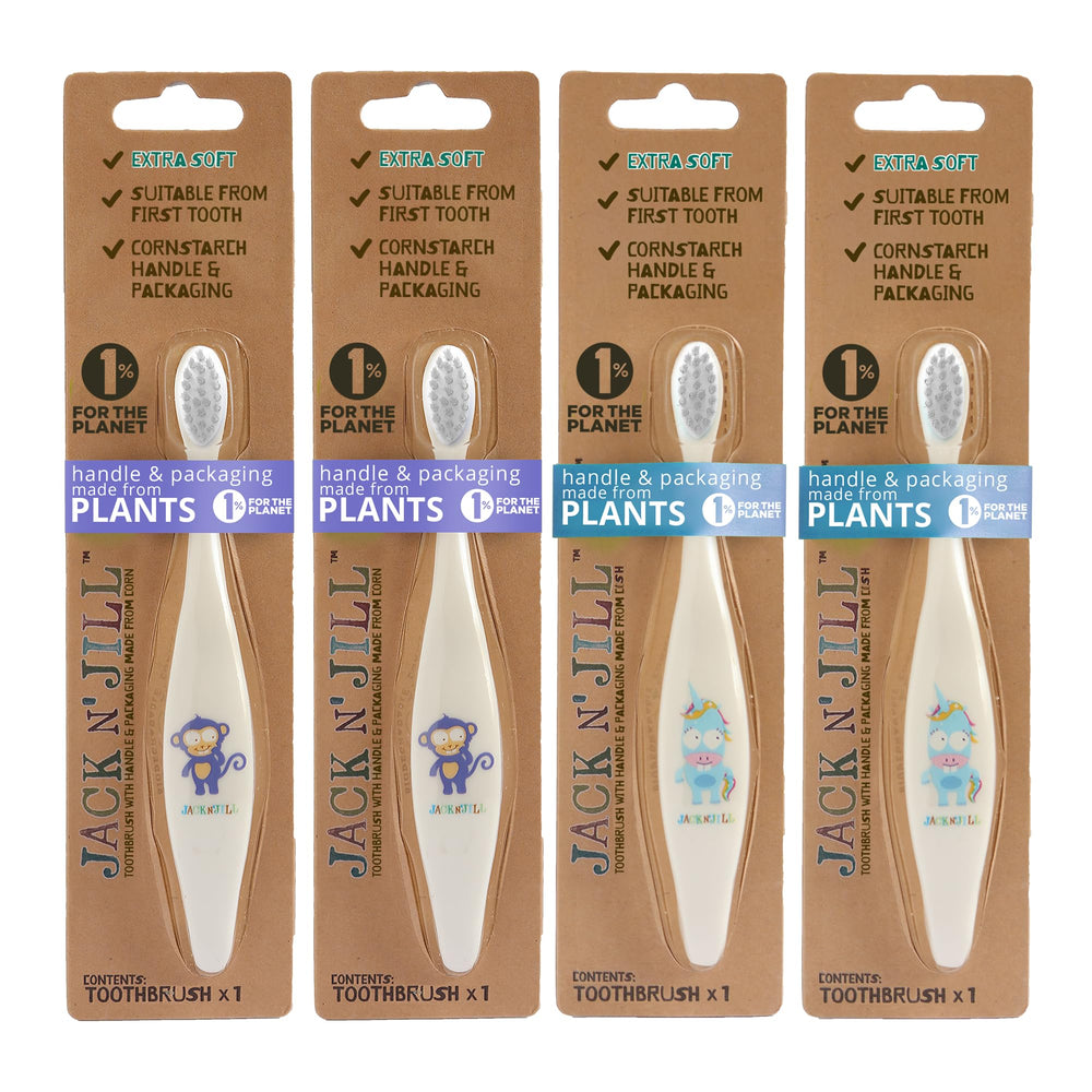 Jack N' Jill 4-pack toddler toothbrushes with assorted character handles