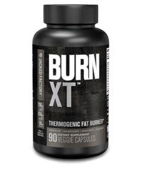 Jacked Factory Burn XT Black bottle front view with compact capsules for on-the-go use.