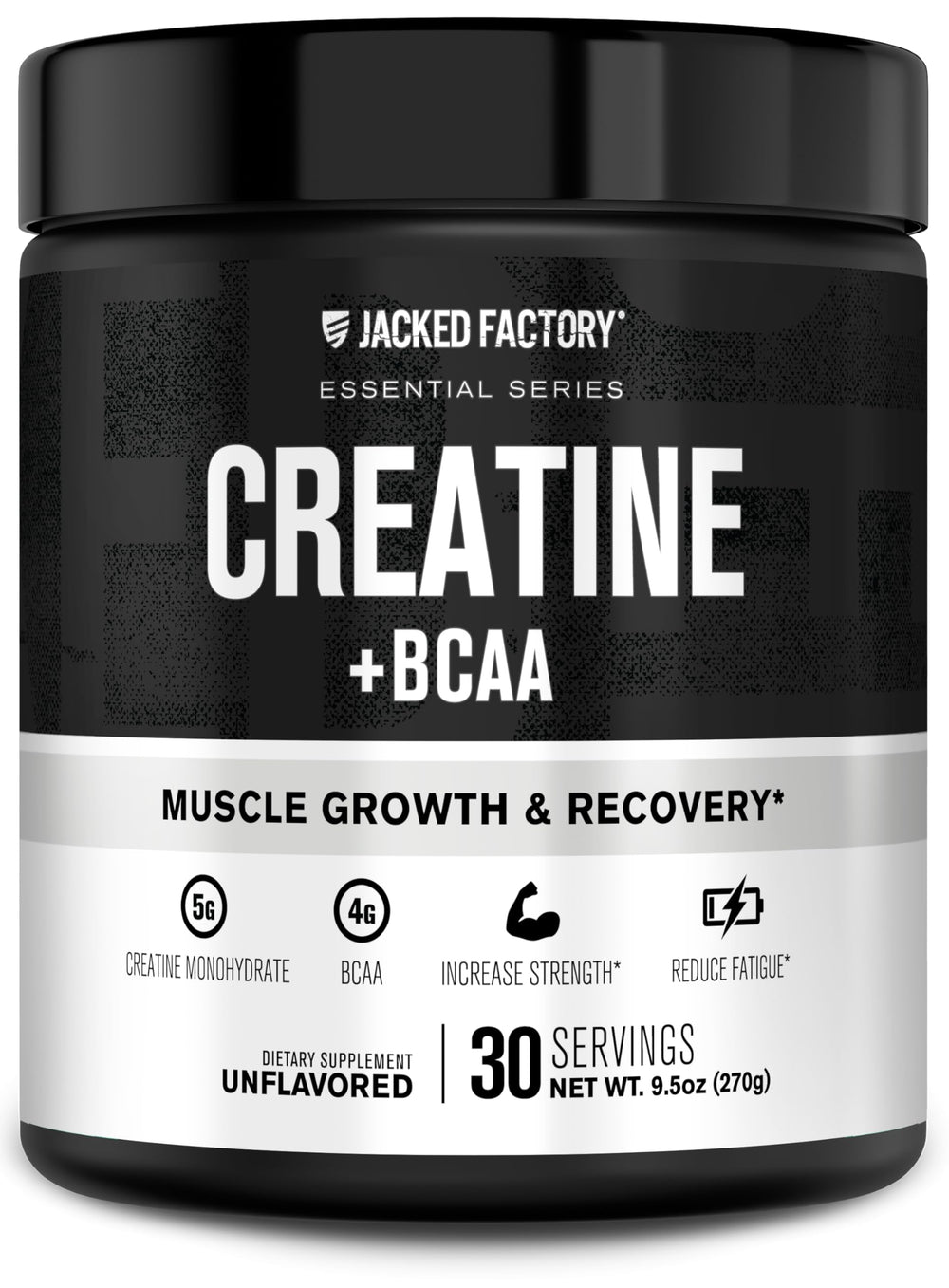 Bottle of Jacked Factory Creatine + BCAAs unflavored, 30 servings