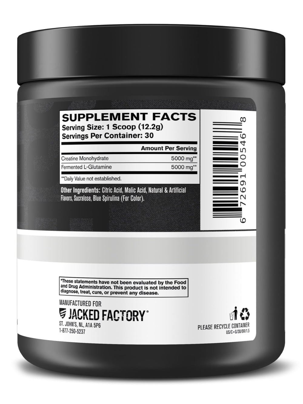 Serving scoop with label and 30 servings on the container