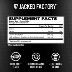 Jacked Factory Creatine Monohydrate + HMB powder bottle front view