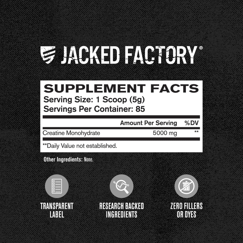 Jacked Factory Creatine Monohydrate 425g bottle side view