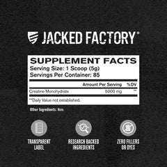 Jacked Factory Creatine Monohydrate 425g bottle side view