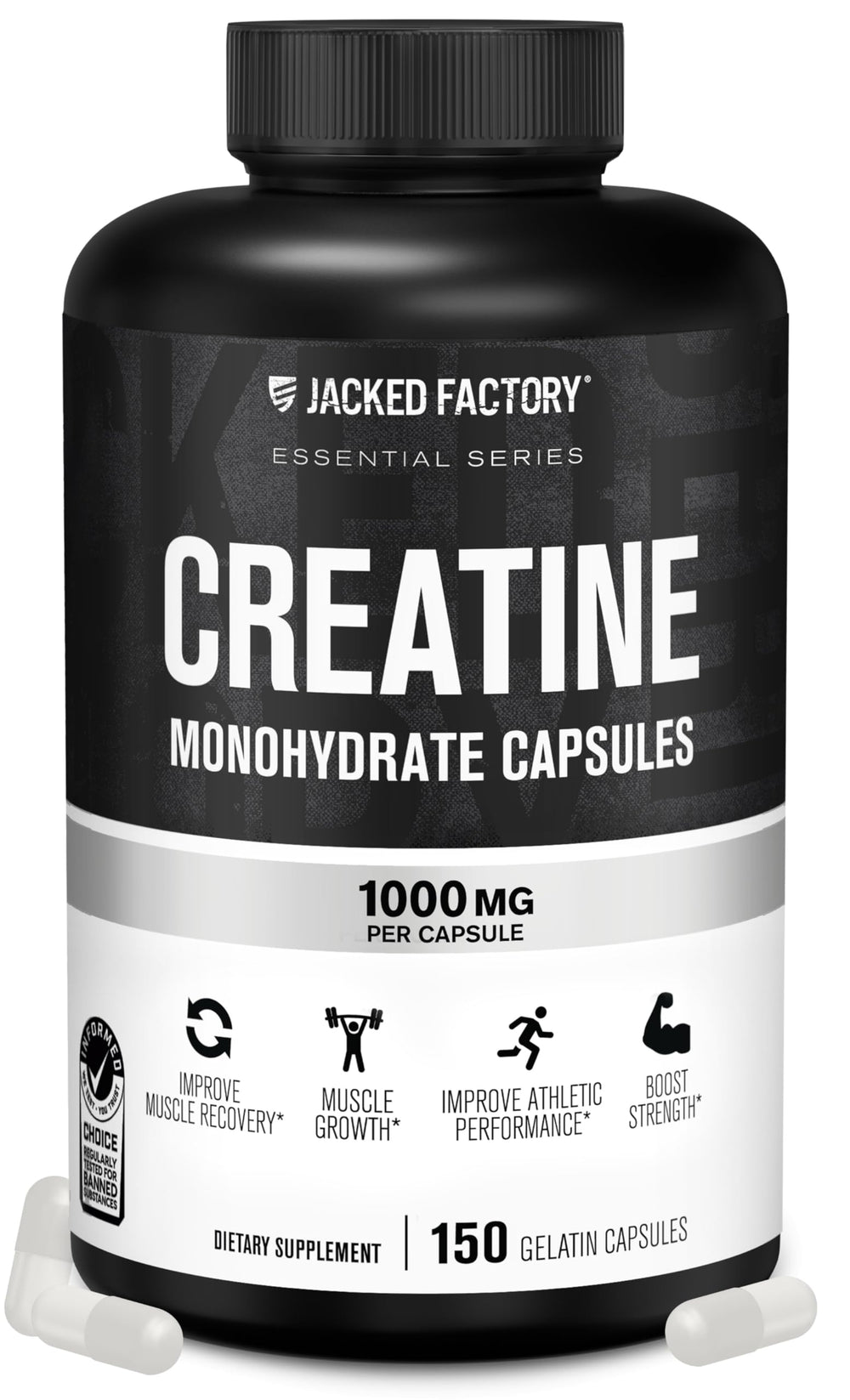 Bottle of Jacked Factory Creatine Monohydrate Capsules