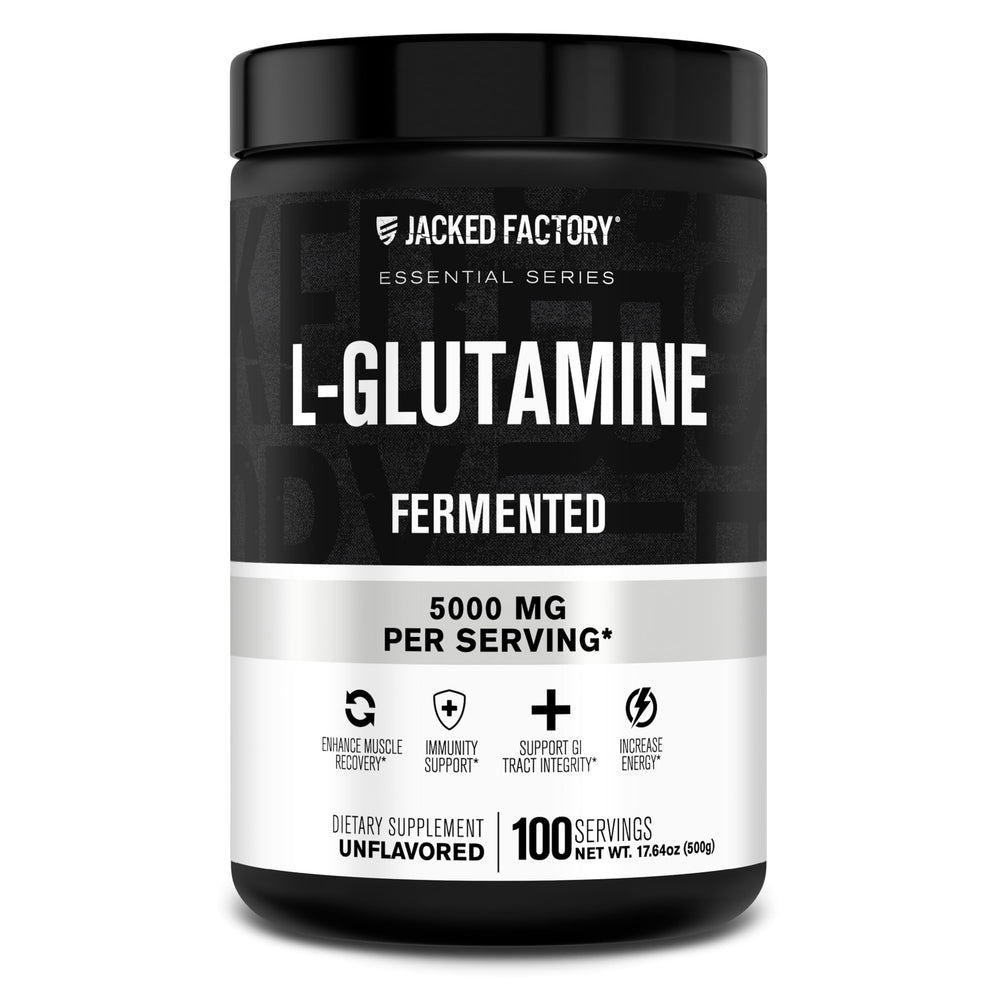 Jacked Factory L-Glutamine powder bottle with 100 servings