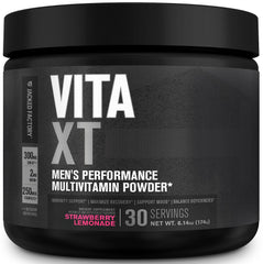 Jacked Factory Vita XT Powder Strawberry Lemonade canister with scoop
