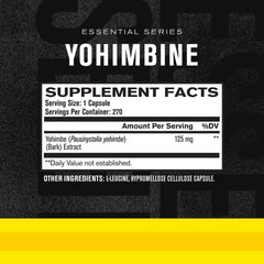 Close-up of Yohimbine label showing 2.5 mg per capsule
