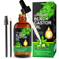Jamaican Black Castor Oil bottle close-up showing pure, unrefined formula for hair care