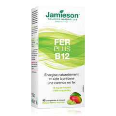 Nutrition panel showing Iron 18 mg and Vitamin B12 1000 mcg per tablet