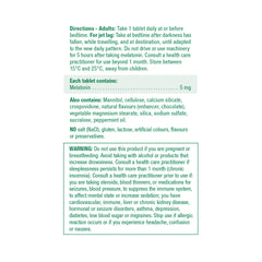 Jamieson Melatonin 5 mg fast-dissolving tablets back label with supplement facts