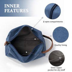 Blue Janhavi canvas dopp kit designed for travel and storage