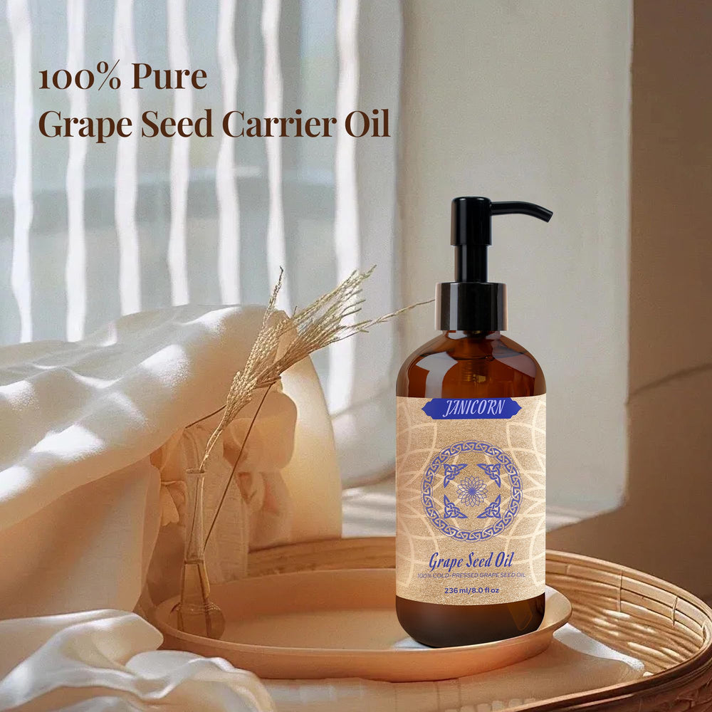 8 oz / 236 ml JANICORN grape seed oil bottle