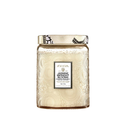 Japonica Collection Large Jasmine Midnight Blooms 18 oz Voluspa candle jar