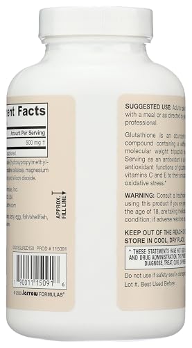 Close-up of Jarrow Glutathione Reduced 500 mg bottle label