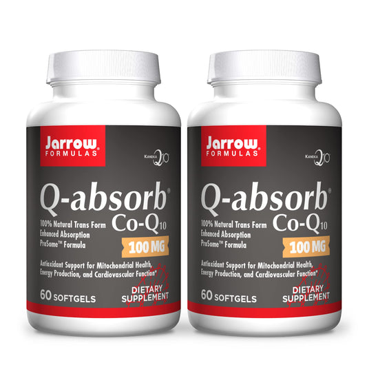 Bottle of Jarrow Formulas Q-Absorb Co-Q10 100 mg with 60 softgels, pack of 2