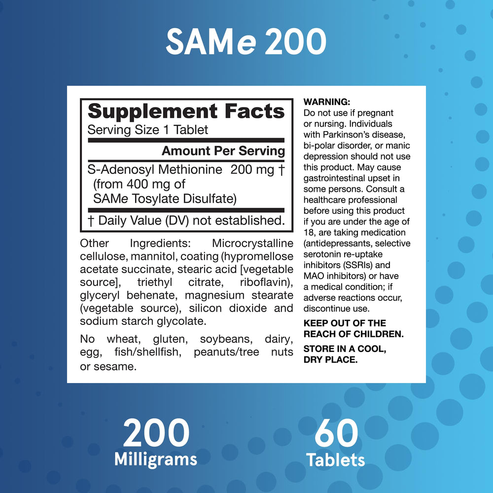Back of SAMe bottle showing supplement facts