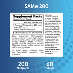 Back of SAMe bottle showing supplement facts
