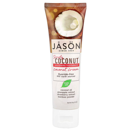 Jason Simply Coconut Whitening Toothpaste Coconut Cream 4.2 oz tube front view
