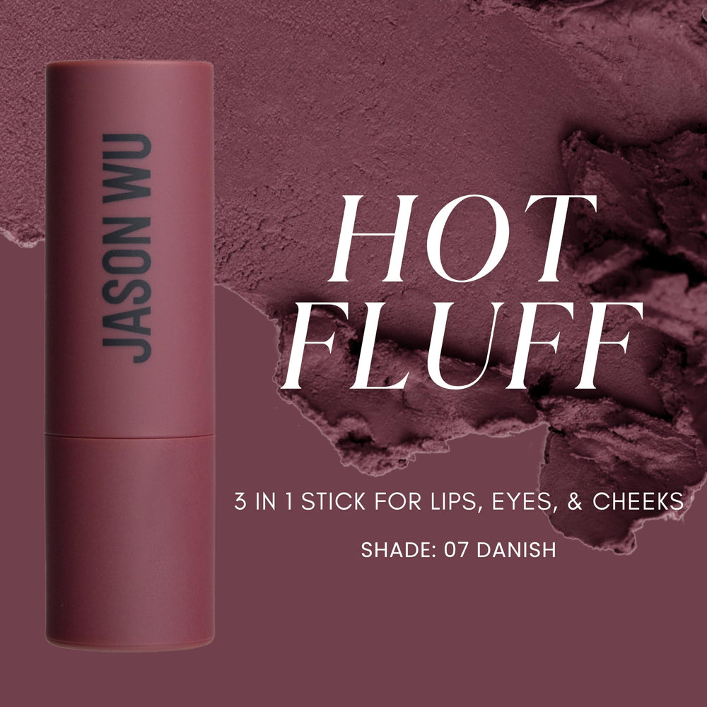 Jason Wu Hot Fluff blush transform demonstrates seamless cheeks and lips for a cohesive monochrome look.